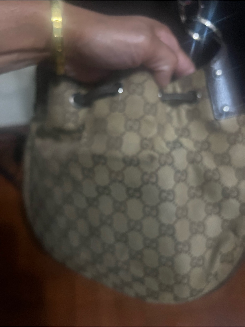 Gucci Beige Brown GG Canvas Drawstring Shoulder Bag small - Picture 12 of 16